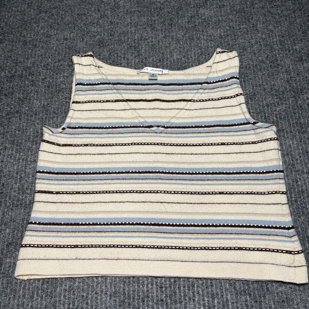 Vintage St. John Ivory Striped Knit Sleeveless Top Size Small Ladies